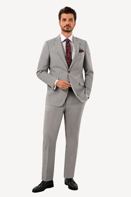 Erkek Açık Gri Regular Fit Takım Elbise