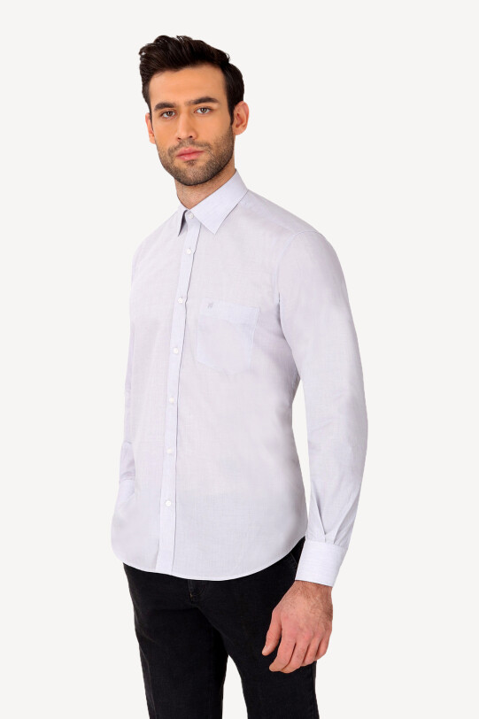 Erkek Açık Gri Uzun Kol Klasik Gömlek
