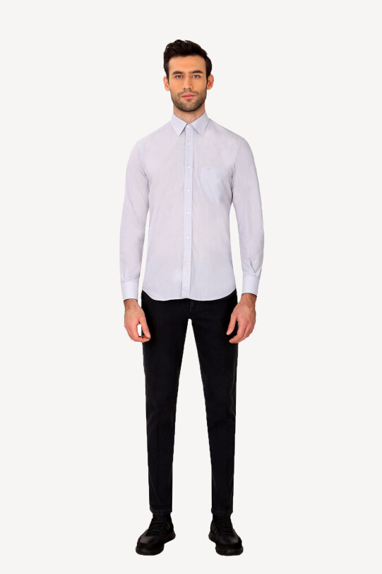 Erkek Açık Gri Uzun Kol Klasik Gömlek