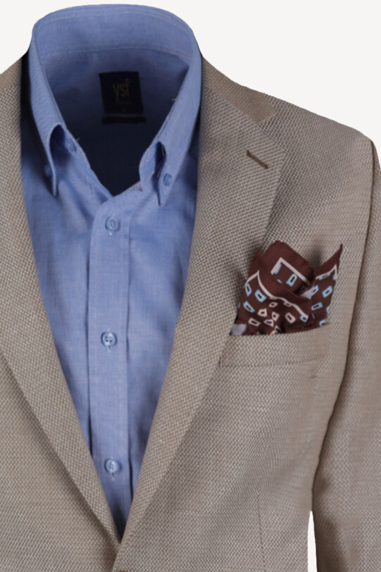 Erkek Açık Kahverengi Desenli Spor Keten Ceket - YSF (1)