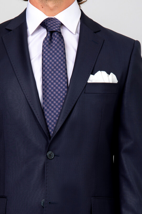 Erkek Açık Lacivert Klasik Puntolu Takım Elbise