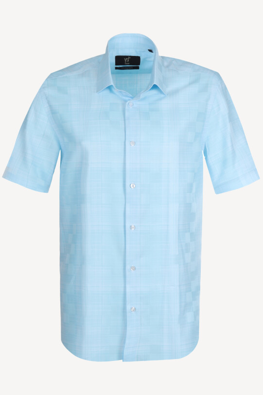 Erkek Açık Mavi Desenli Kısa Kol Gömlek