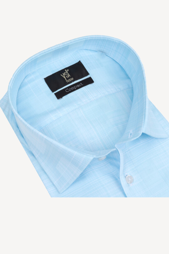 Erkek Açık Mavi Desenli Kısa Kol Gömlek