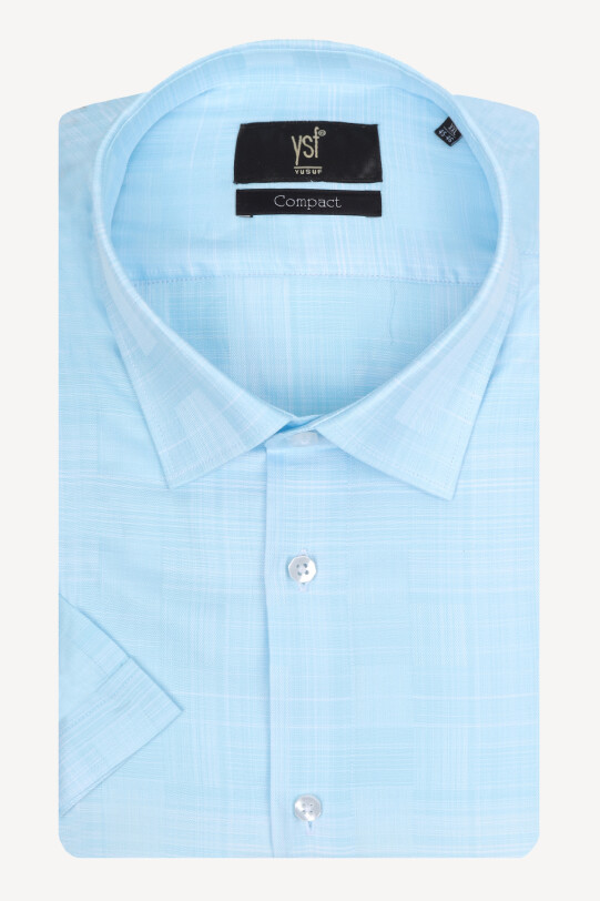 Erkek Açık Mavi Desenli Kısa Kol Gömlek