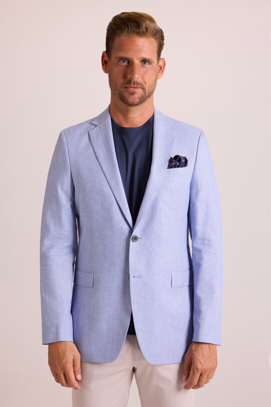 Erkek Açık Mavi Keten Spor Ceket