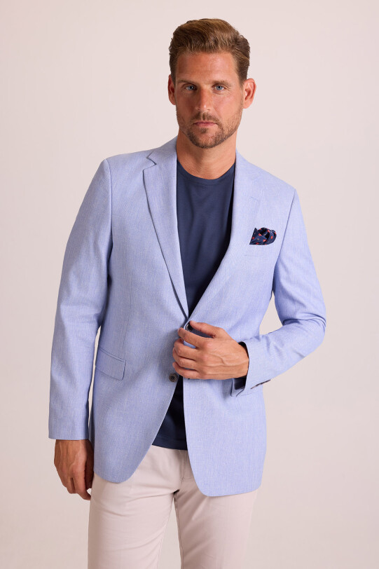 Erkek Açık Mavi Keten Spor Ceket