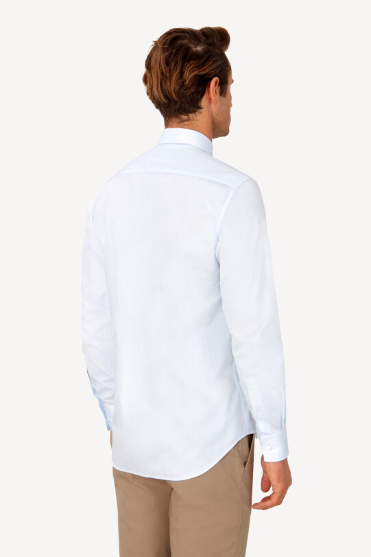 Erkek Açık Mavi Klasik Saten %100 Pamuk Gömlek