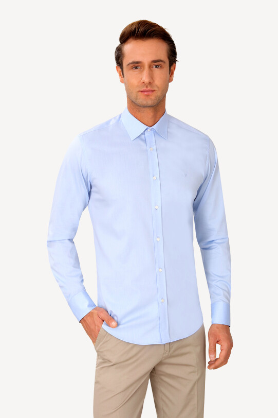Erkek Açık Mavi Klasik Saten Gömlek