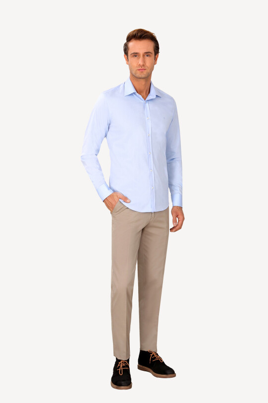 Erkek Açık Mavi Klasik Saten Gömlek