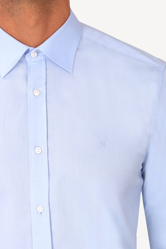 Erkek Açık Mavi Klasik Saten Gömlek
