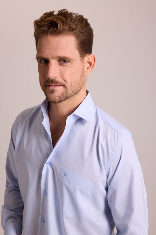 Erkek Açık Mavi Regular Fit Uzun Kollu Pamuklu Gömlek