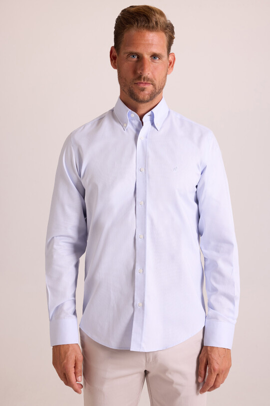 Erkek Açık Mavi Slim Fit Oxford Gömlek - YSF