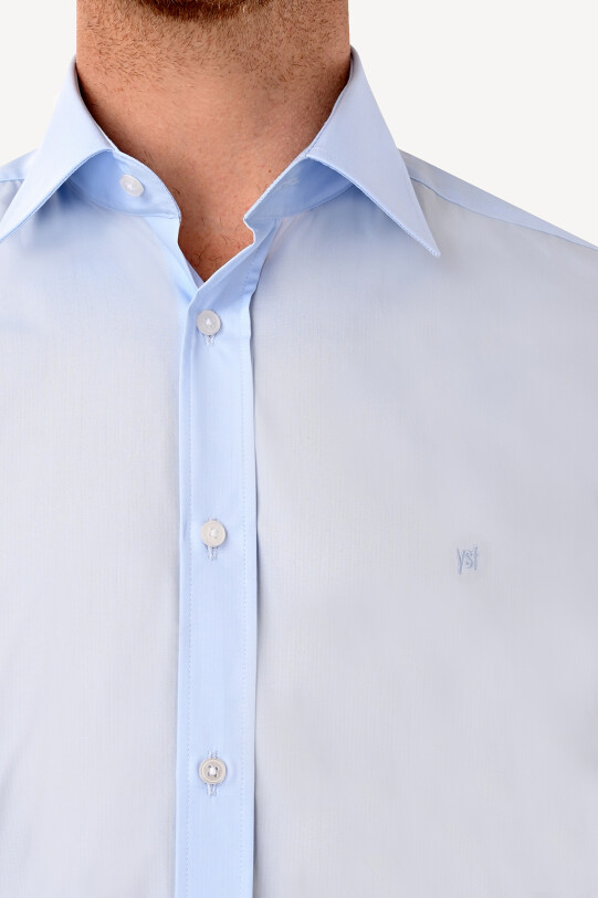Erkek Açık Mavi Uzun Kol Silim Fit Saten Gömlek