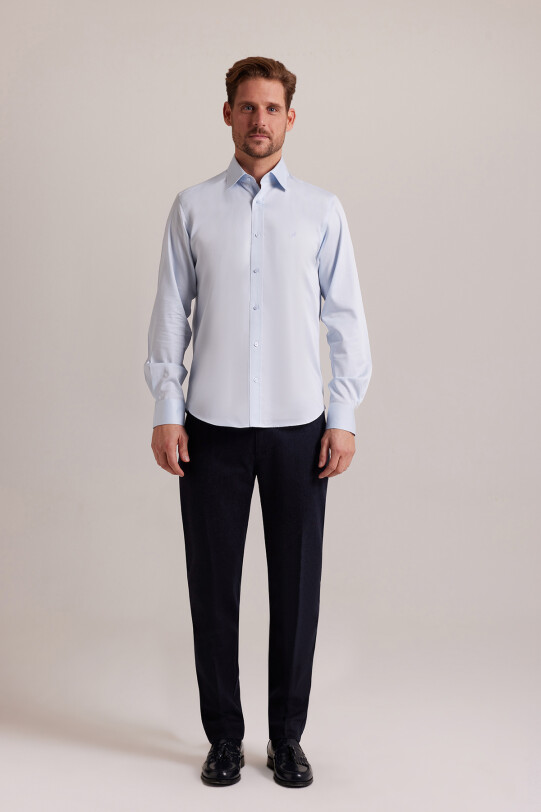 Erkek Açık Mavi Uzun Kol Slim Fit Saten Gömlek