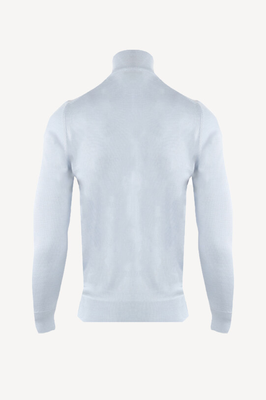 Erkek Açık Mavi Yarım Balıkçı Yaka Klasik Triko
