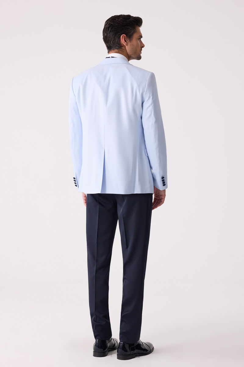 Erkek Açık Mavi Yelekli Kırlangıç Yaka Slim Fit Damatlık - 12