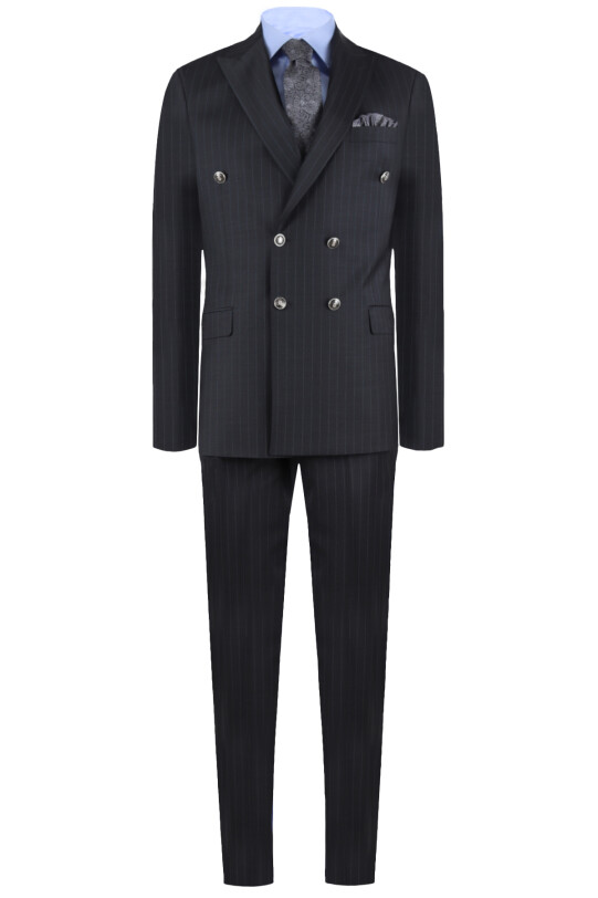 Erkek Antrasit Çizgili Regular Fit Kruvaze Takım Elbise