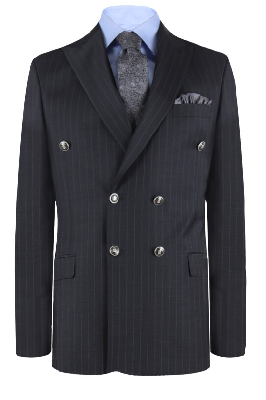 Erkek Antrasit Çizgili Regular Fit Kruvaze Takım Elbise
