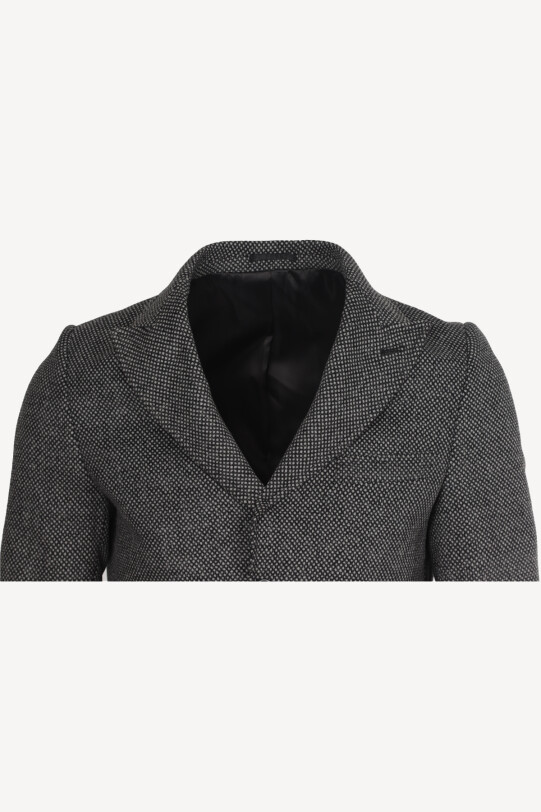 Erkek Antrasit Desenli Mono Yaka Regular Fit Yarım Palto
