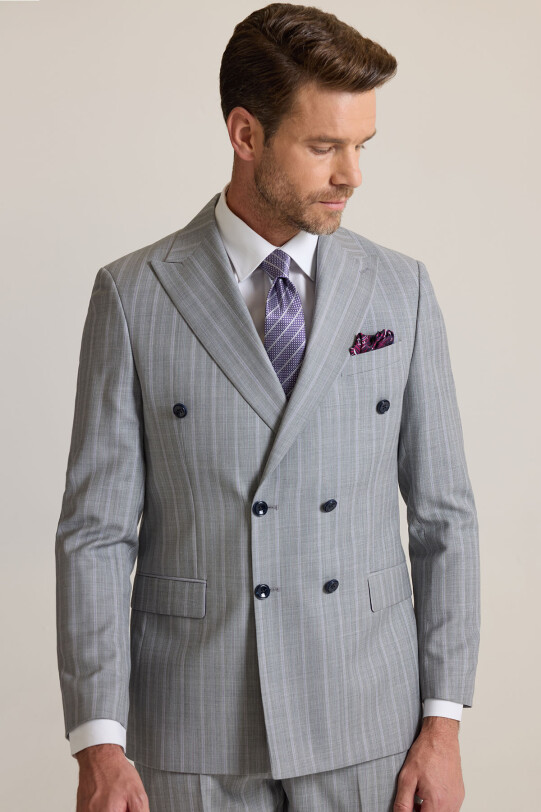 Erkek Antrasit Regular Fit Kruvaze Takım Elbise