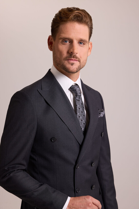 Erkek Antrasit Regular Fit Kruvaze Yaka Yün Takım Elbise