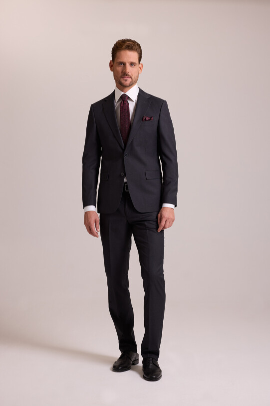 Erkek Antrasit Slim Fit Mono Yaka Yün Takım Elbise - YSF