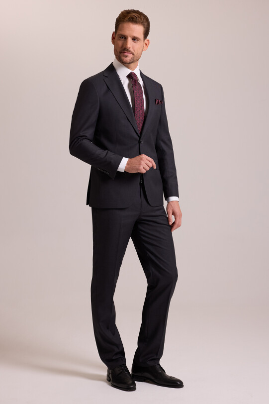 Erkek Antrasit Slim Fit Mono Yaka Yün Takım Elbise