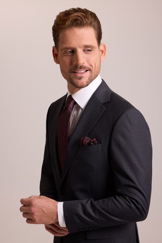 Erkek Antrasit Slim Fit Mono Yaka Yün Takım Elbise