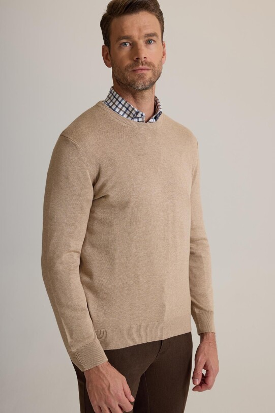 Erkek Bej Bisiklet Yaka Triko