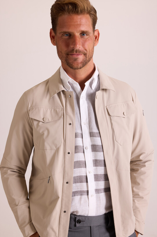 Erkek Bej Klasik Yaka Yazlık Mont