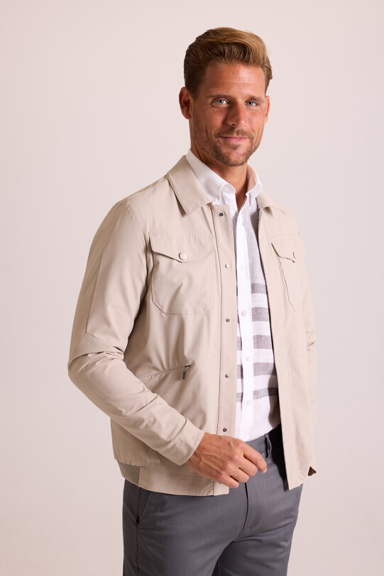 Erkek Bej Klasik Yaka Yazlık Mont