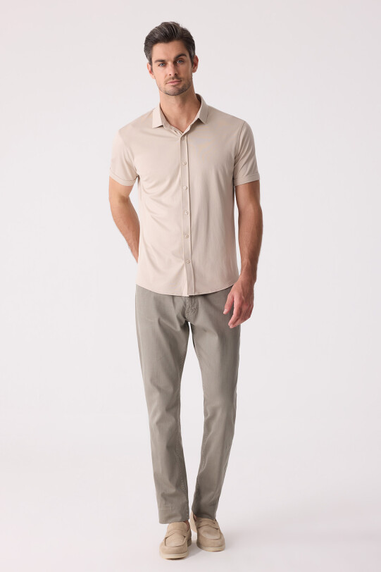 Erkek Bej Merserize Kısa Kol Gömlek