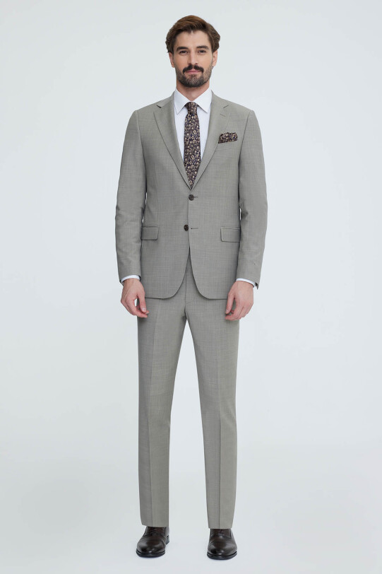 Erkek Bej Mono Yaka Regular Fit Takım Elbise