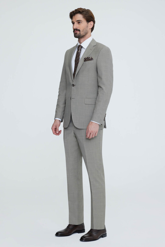 Erkek Bej Mono Yaka Regular Fit Takım Elbise