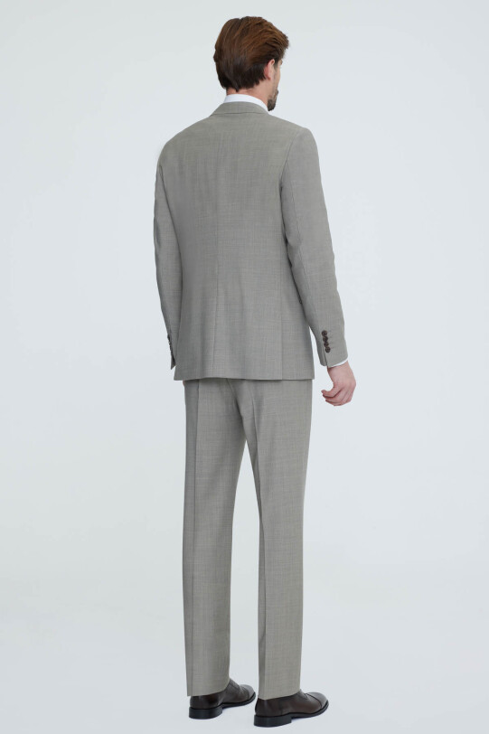 Erkek Bej Mono Yaka Regular Fit Takım Elbise