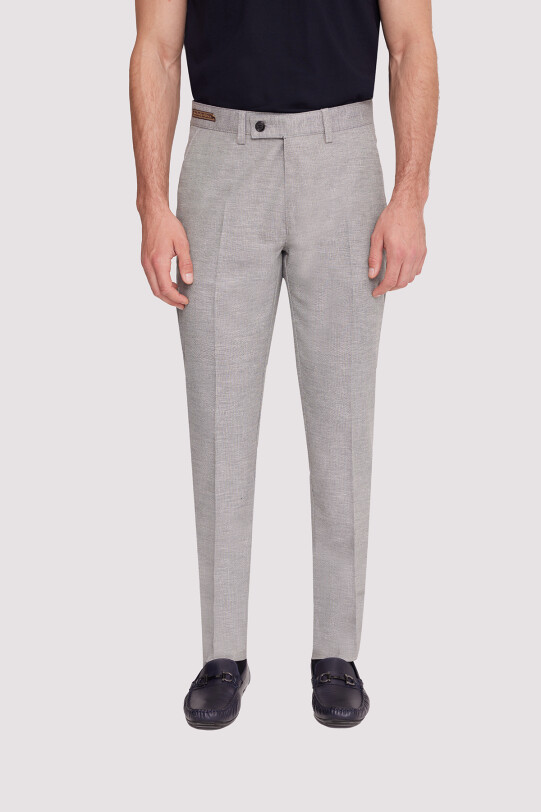 Erkek Bej Regular Fit Çizgili Keten Pantolon