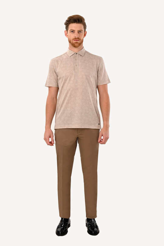 Erkek Bej Regular Fit Desenli Polo Yaka Tshirt