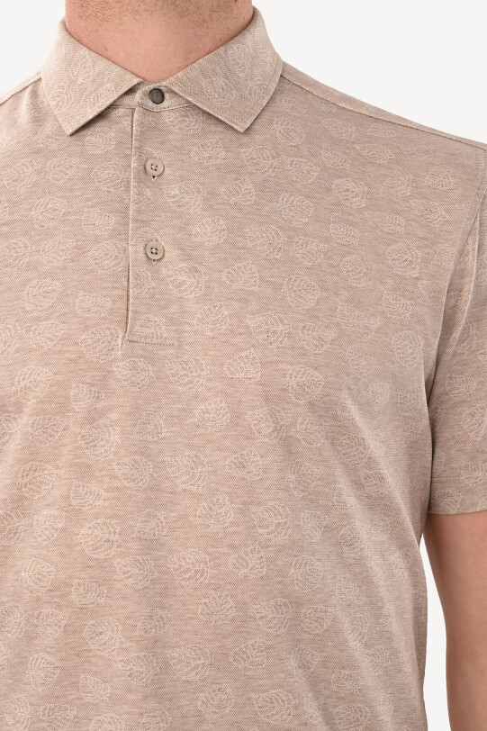 Erkek Bej Regular Fit Desenli Polo Yaka Tshirt
