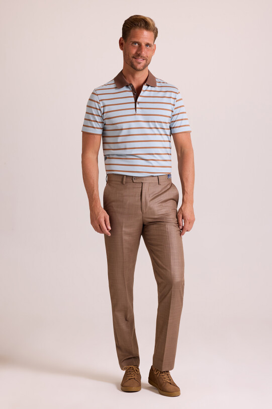 Erkek Bej Regular Fit Yün Kumaş Pantolon