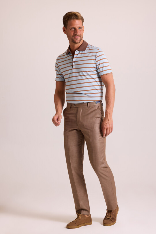 Erkek Bej Regular Fit Yün Kumaş Pantolon