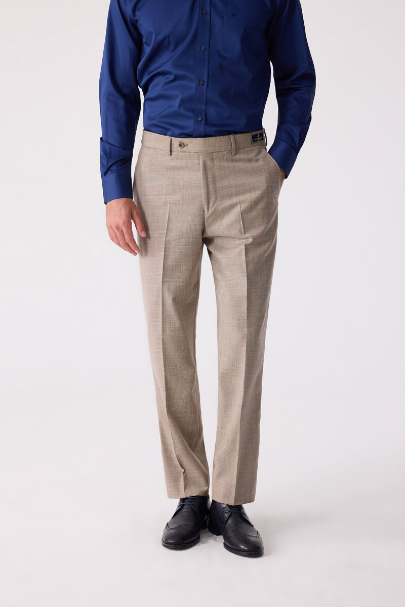 Erkek Bej Regular Fit Kumaş Pantolon - 1
