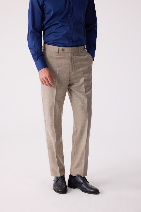 Erkek Bej Regular Fit Kumaş Pantolon