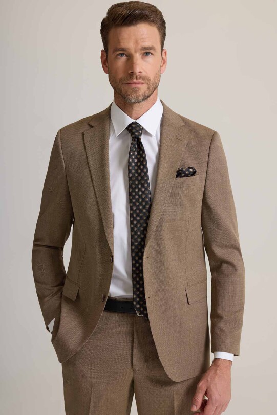 Erkek Bej Regular Fit Mono Yaka %100 Yün Takım elbise