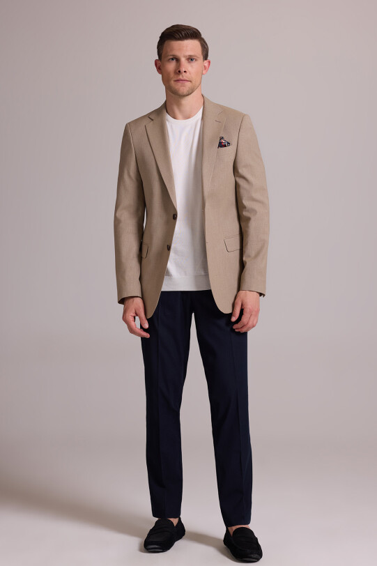 Erkek Bej Regular Fit Spor Keten Ceket