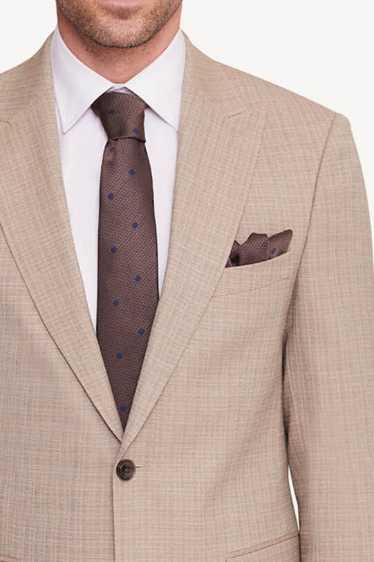 Erkek Bej Slim Fit Sivri Yaka Takım Elbise