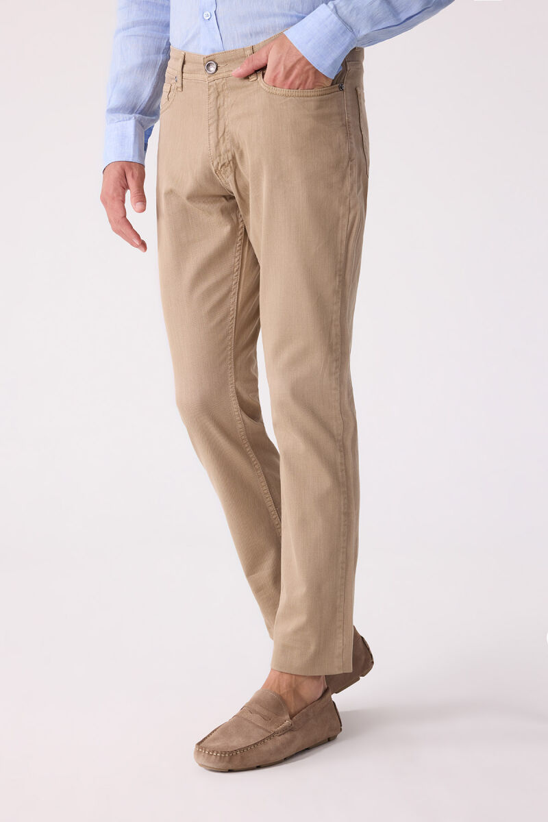 Erkek Bej Slim Fit Üst Cep Kanvas Pantolon - 2