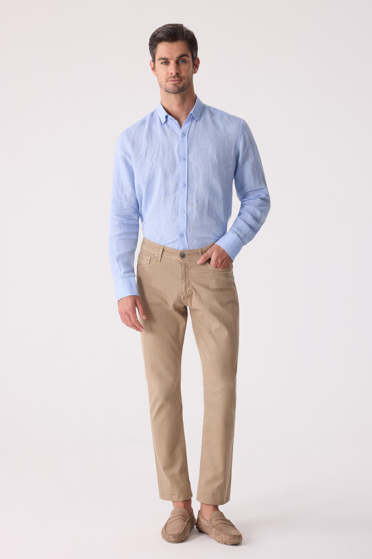 Erkek Bej Slim Fit Üst Cep Kanvas Pantolon