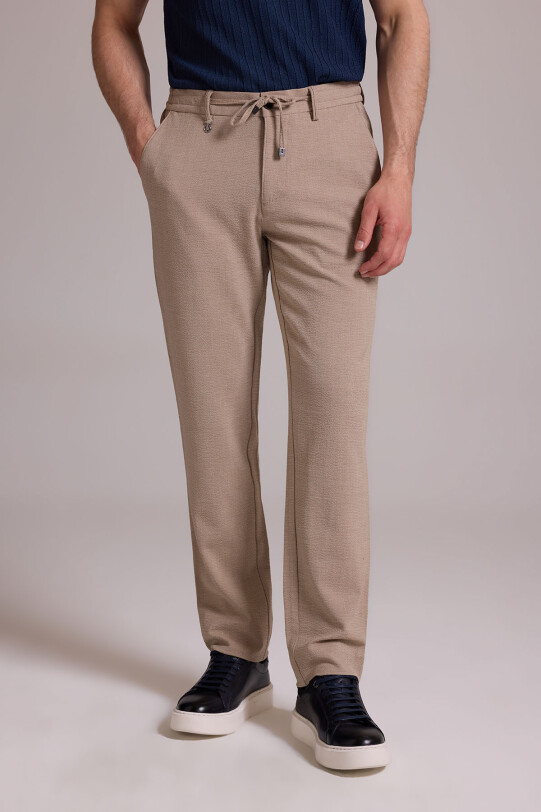 Erkek Bej Slim Fit Yazlık Yan Cepli Jogger Pantolon