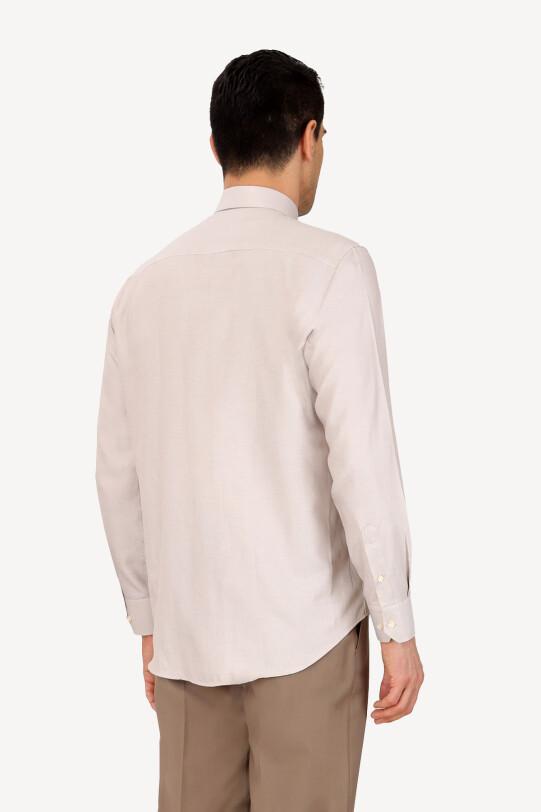 Erkek Bej Uzun Kol Klasik Punto Desenli Gömlek