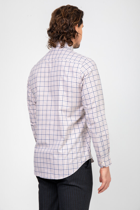 Erkek Bej Uzun Kol Spor Kareli Gömlek